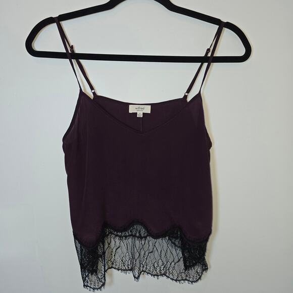 Aritzia Wilfred 100% Silk Lace Trim Camisole Top Size S Plum Burgundy Y2K - Picture 1 of 7
